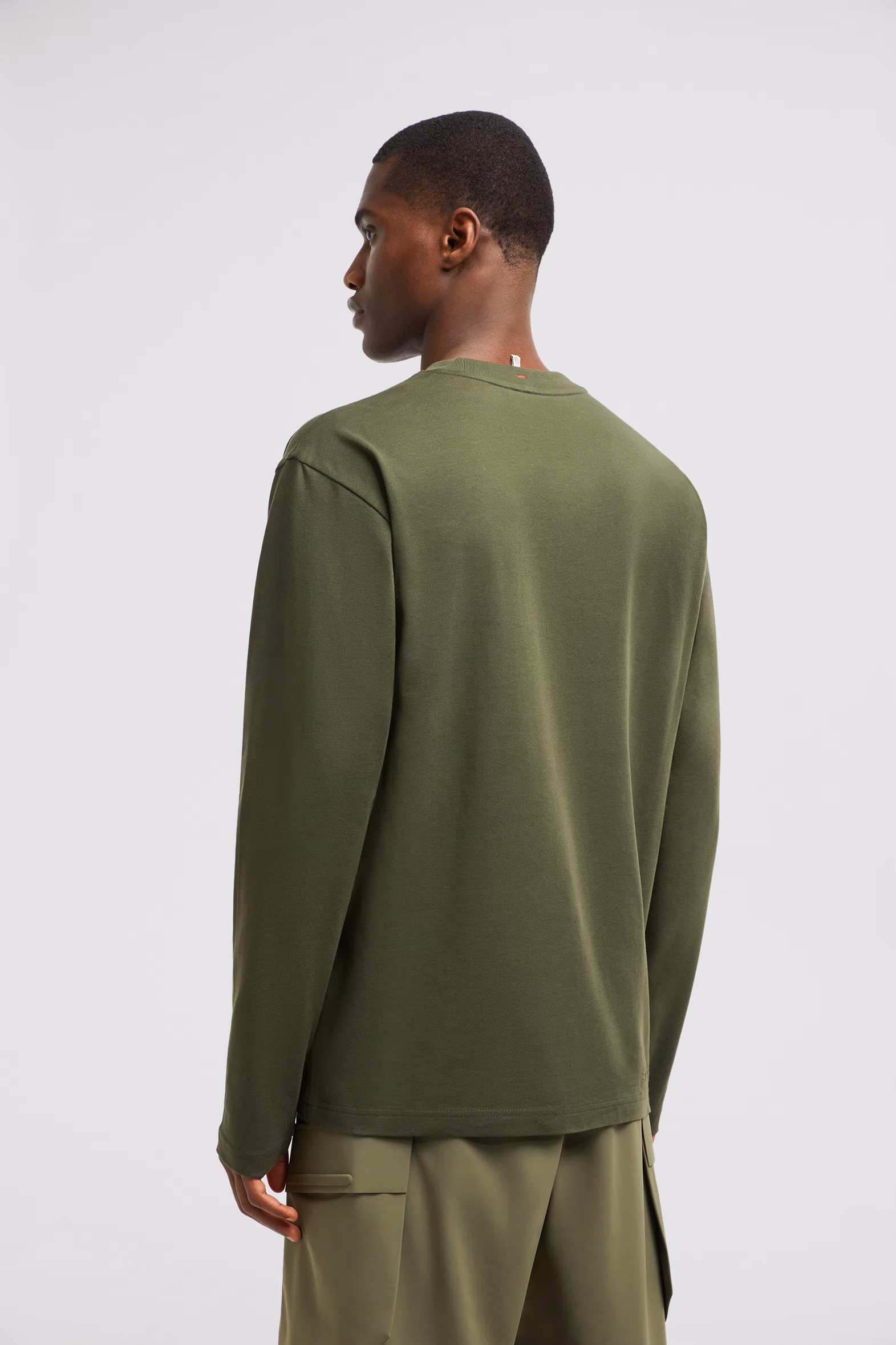 Logo Long Sleeve Cotton T-Shirt Men Olive Green Moncler 5